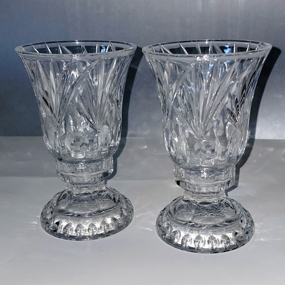 Silhouette by Fifth Avenue cut leaded crystal candle holders and globes